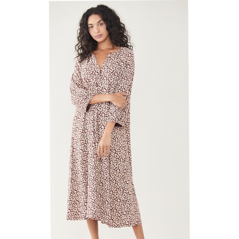 THE GREAT. 100% Cotton Romantic Burgundy Pajama Dress